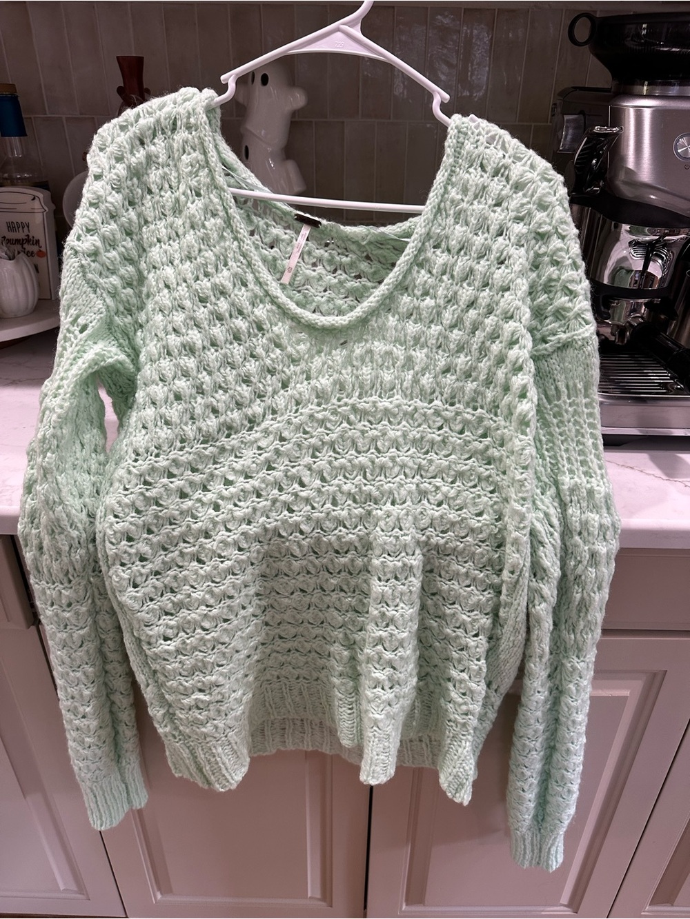 Free People Mint Green Open-Weave Scoop Neck Sweater